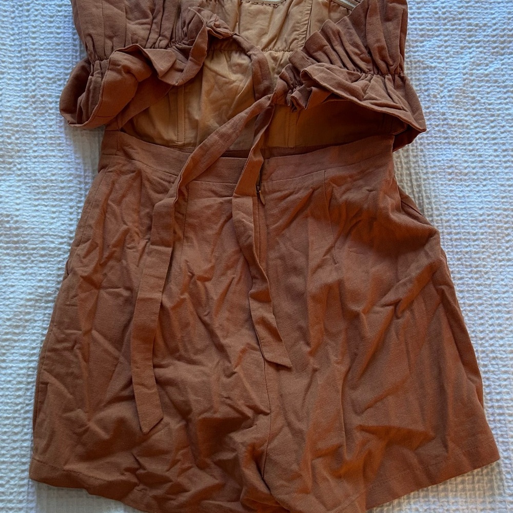 Brown Ruffled Strapless Romper - Picture 3 of 3